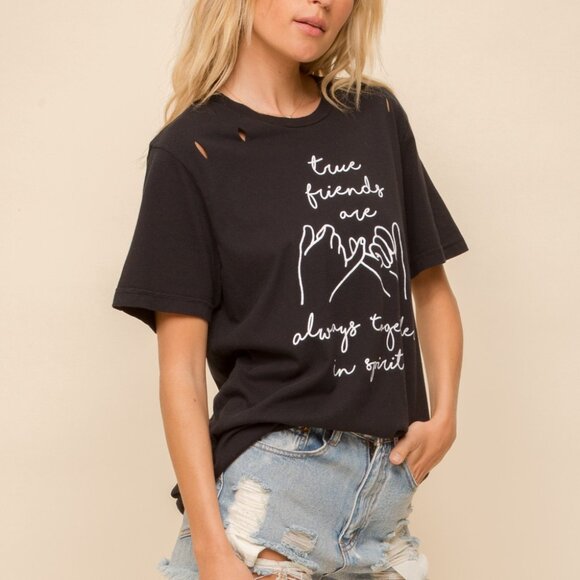 HEM & THREAD Black “True Friends Are Always Together In Spirit” Graphic Tee - Picture 7 of 10